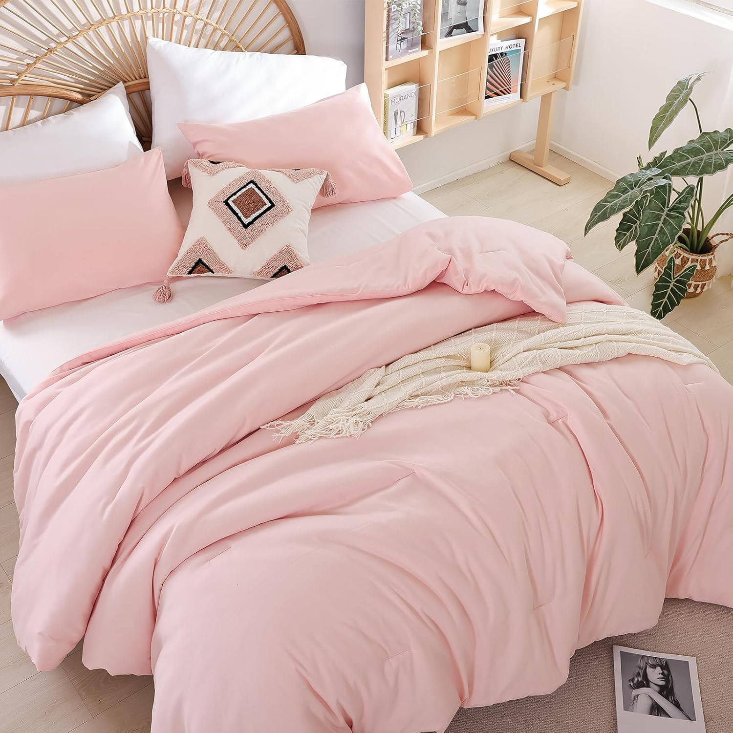 Queen Microfiber Comforter Set Blush Pink All Season Lightweight 3 Piece gallery