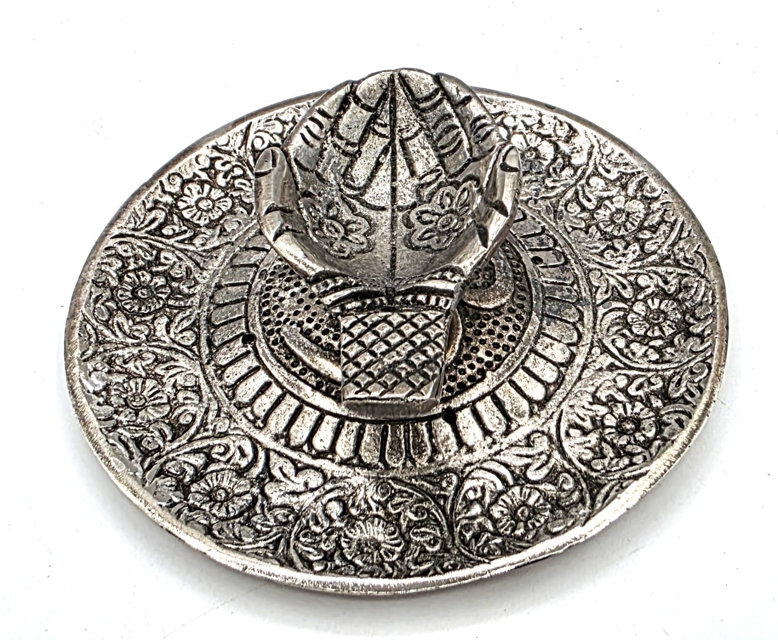 Incense Burner Meditation OM Offering Hands Floral Design Use With Cone or Stick gallery