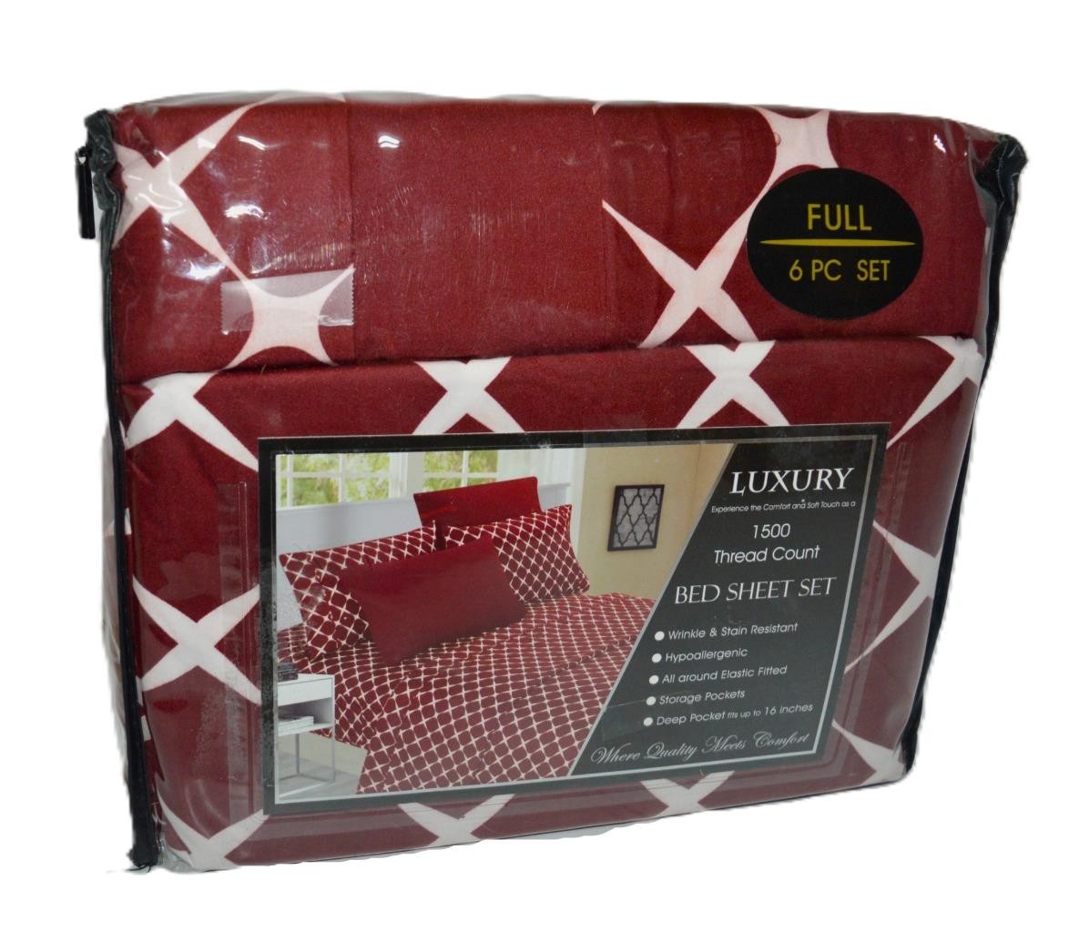 ELEGANT COMFORT GEOMETRIC PRINTED MICROFIBER MEDIUM RED 6 PC Full Size gallery