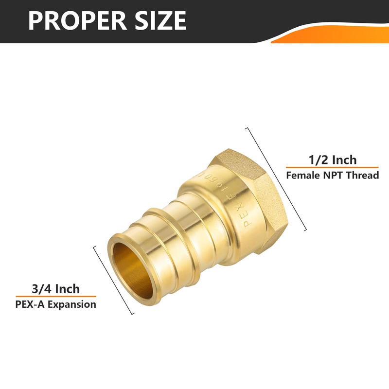 EFIELD 5 to100 Pack Pex A 3/4" x 1/2" Female NPT Adapter Expansion Brass Fitting gallery
