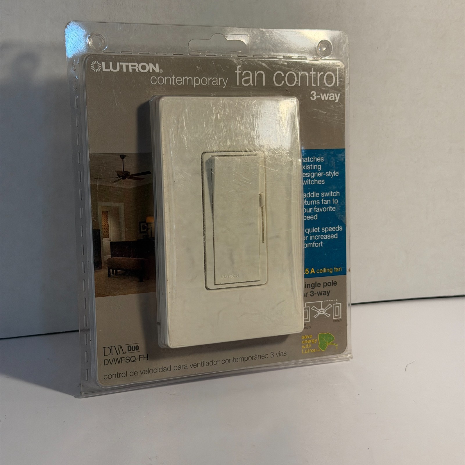 Lutron Diva 1.5 A Ceiling Fan 3-Way Light Almond With Faceplate DVWFSQ-FH-LA gallery