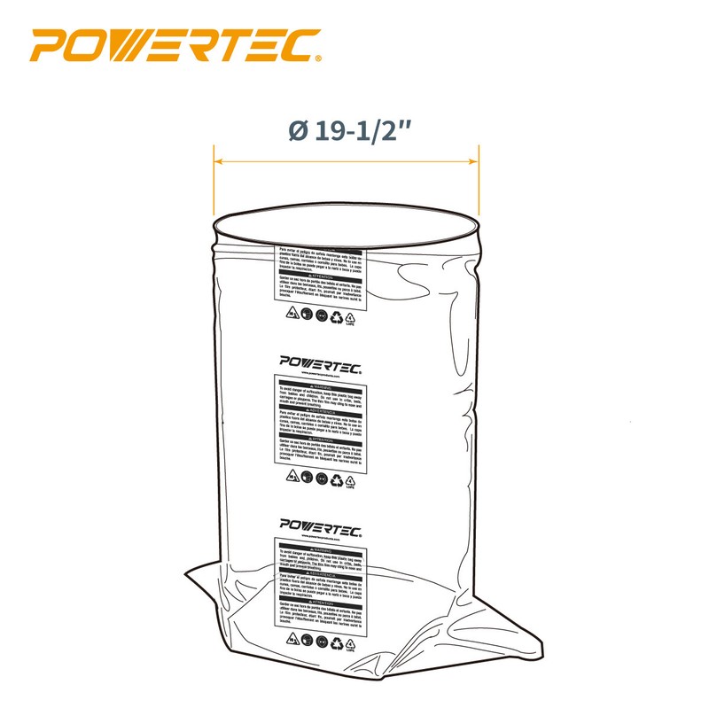 POWERTEC 70009 Clear Plastic Dust Collection Bag 19.5" x 33", 5 Pack, Heavy-Duty gallery