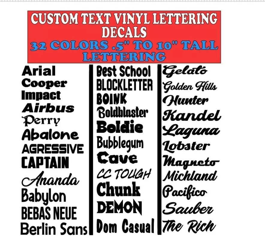 Custom Text Vinyl Lettering Transfer Sticker Decals Any Text-Numbers-Any Font v9 gallery