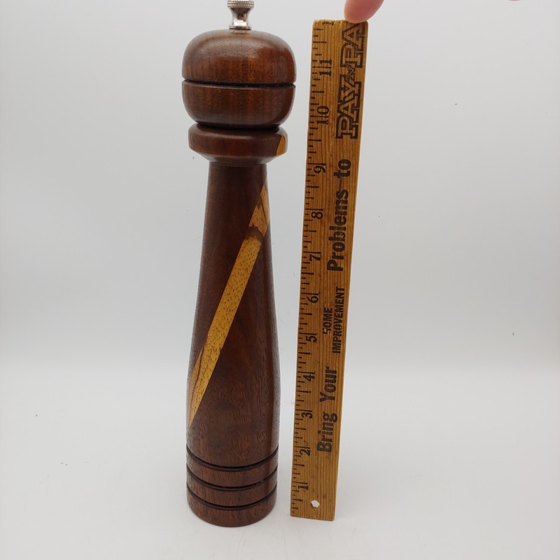Handmade Solid Wood Pepper Mill Grinder - 12" Tall Light Dark Brown Two Tone gallery