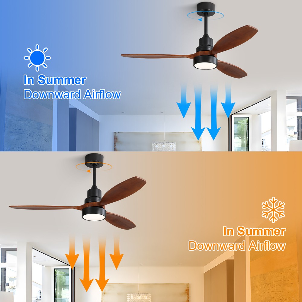 Sofucor 52" Ceiling Fan with Lights Remote Control Reversible Noiseless ETL Fans