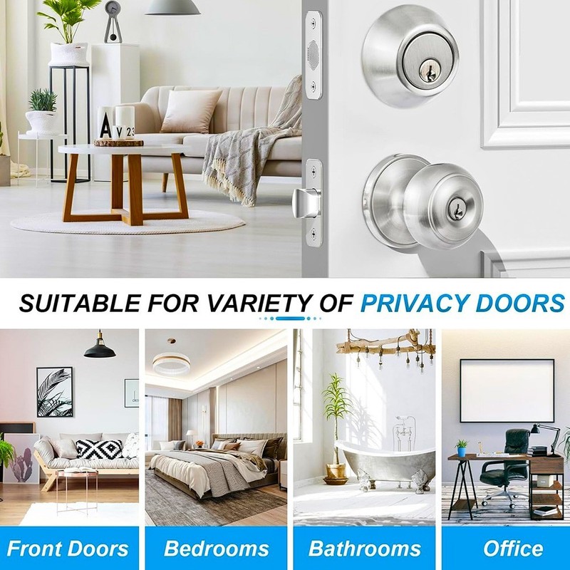 4 PACK KEYED ALIKE DOOR KNOBS LOCK DEADBOLT HEAVY DUTY EXTERIOR ROUND HANDLE SET gallery