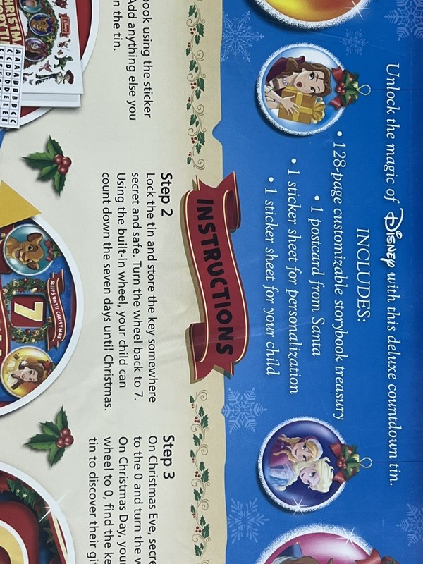Disney 7 Days Until Christmas Countdown Advent Book Locking Tin & Stickers New gallery