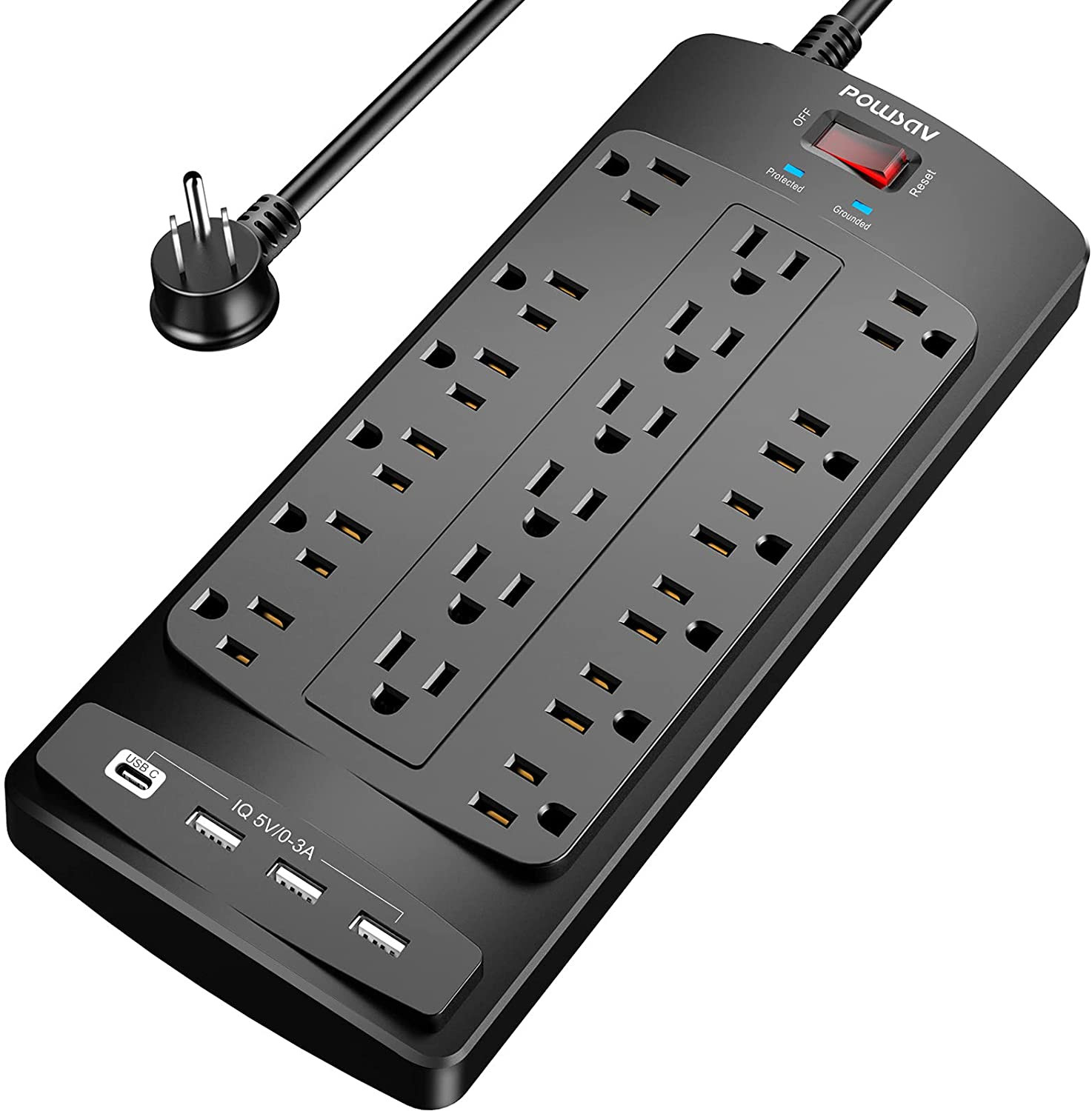 18 Outlets Surge Protector Power Strip - 6 Feet Flat Plug Heavy Duty Extension C gallery