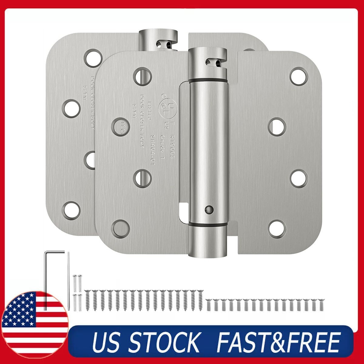 2 Pack 4 Inch Self Closing Door Hinges, Spring Loaded Hinges, Brushed Nickel USA gallery