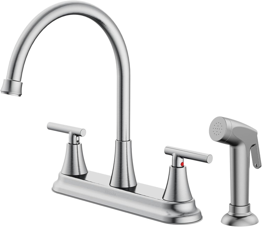 HURRAN 2-Handle Kitchen Faucet w/ Pull-Out Sprayer Nickel