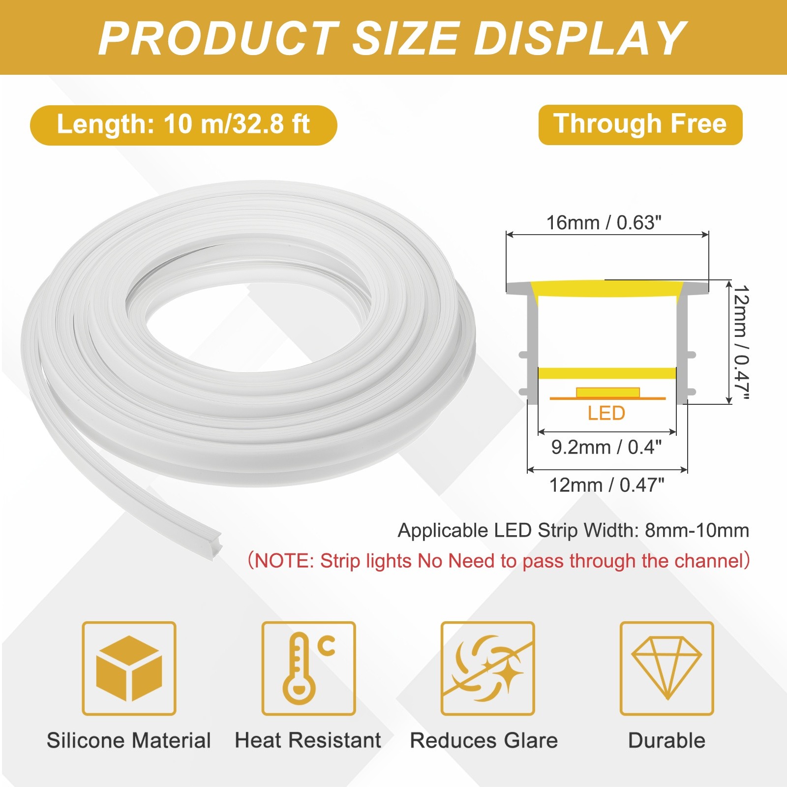 32.8ft/10m LED Diffuser Channel, 12x12mm Silicone LED Channel System gallery