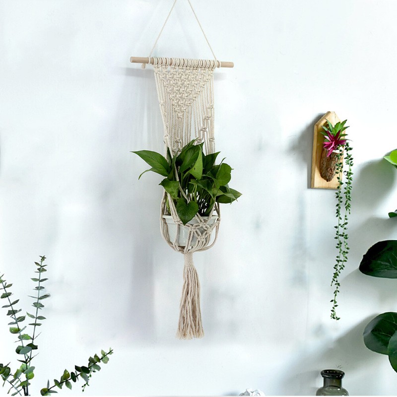 Flower Pot Macrame Wall Hanging Handmade Rope Woven Tapestry Boho Hanger Basket gallery