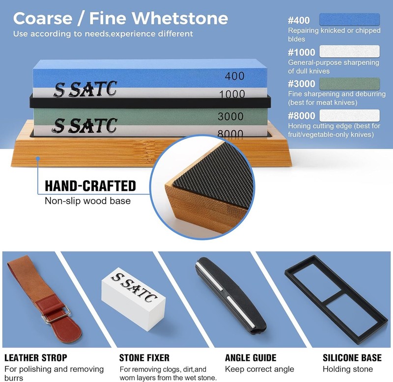 Knife Sharpening Stone Set Professional Whetstone 4 Side Grit 400/1000 3000/8000 gallery
