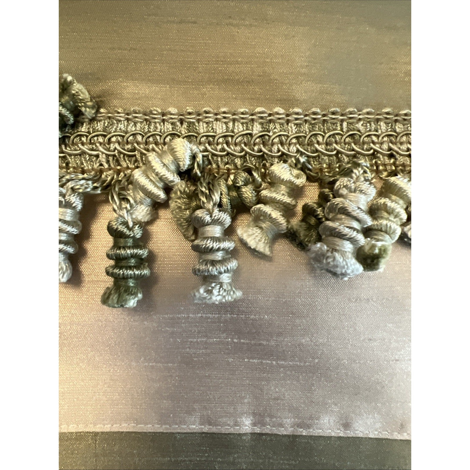 Vtg Sage Green Waterfall Valance with Tassels Silky/satin Lined 54”x20” New gallery