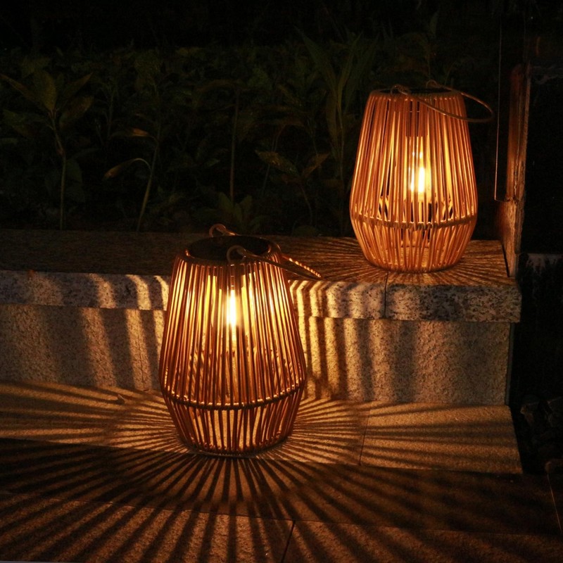 Solar Lights Outdoor Waterproof Boho Light for Outside Hanging Rattan Lantern US gallery