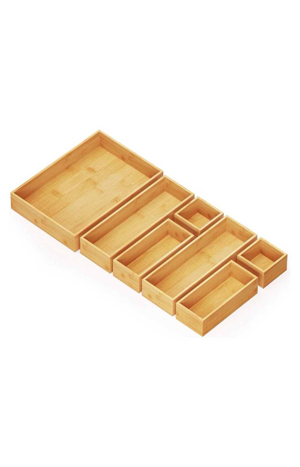 7-Piece Bamboo Drawer Organizer Set – Multi-Use Divider Bins Wood Tray Drawer gallery