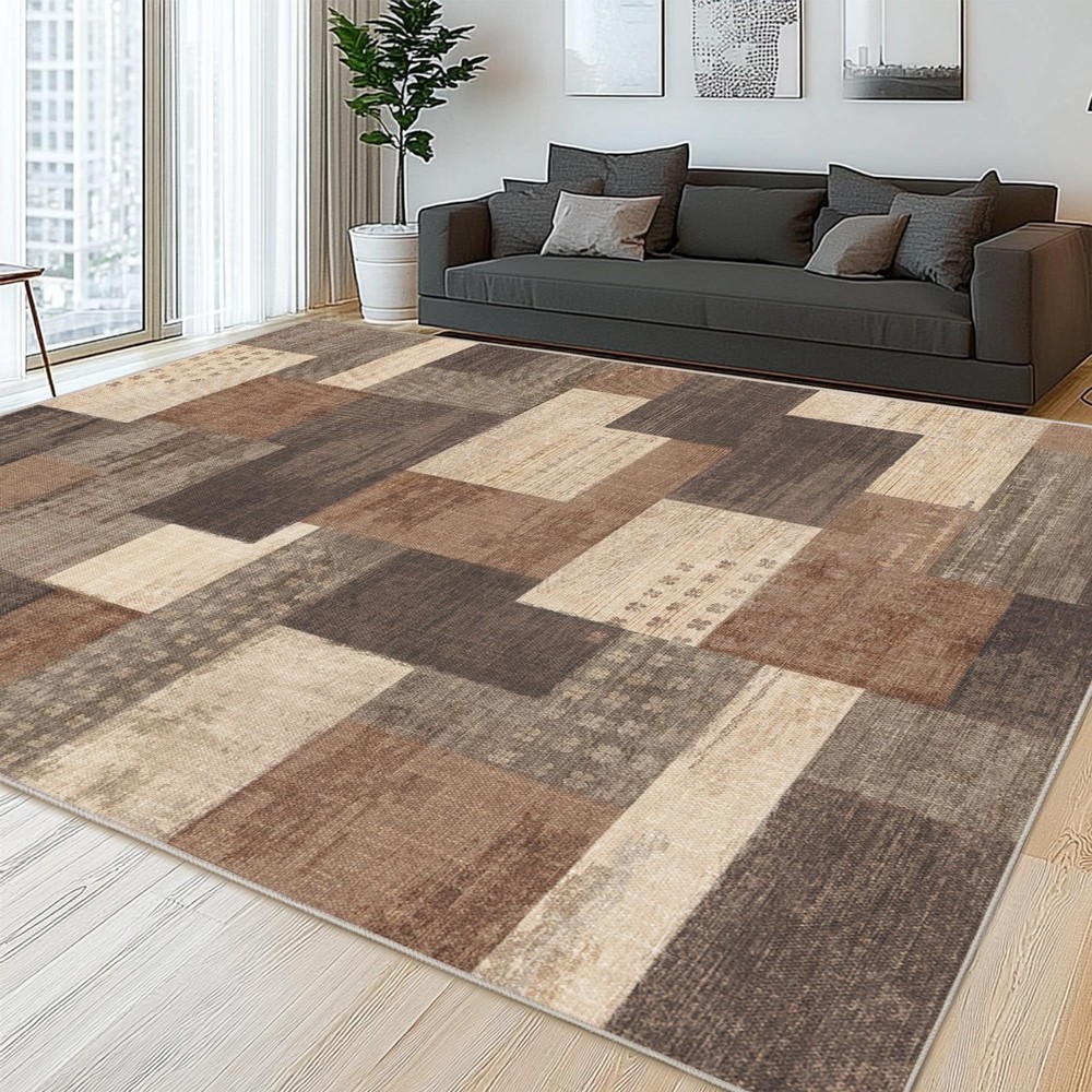 QDUIDU Modern Geometric Patchwork Area Rug 5'x7' Beige for Living Room