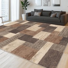 QDUIDU Modern Geometric Patchwork Area Rug 5’x7′ Beige for Living Room