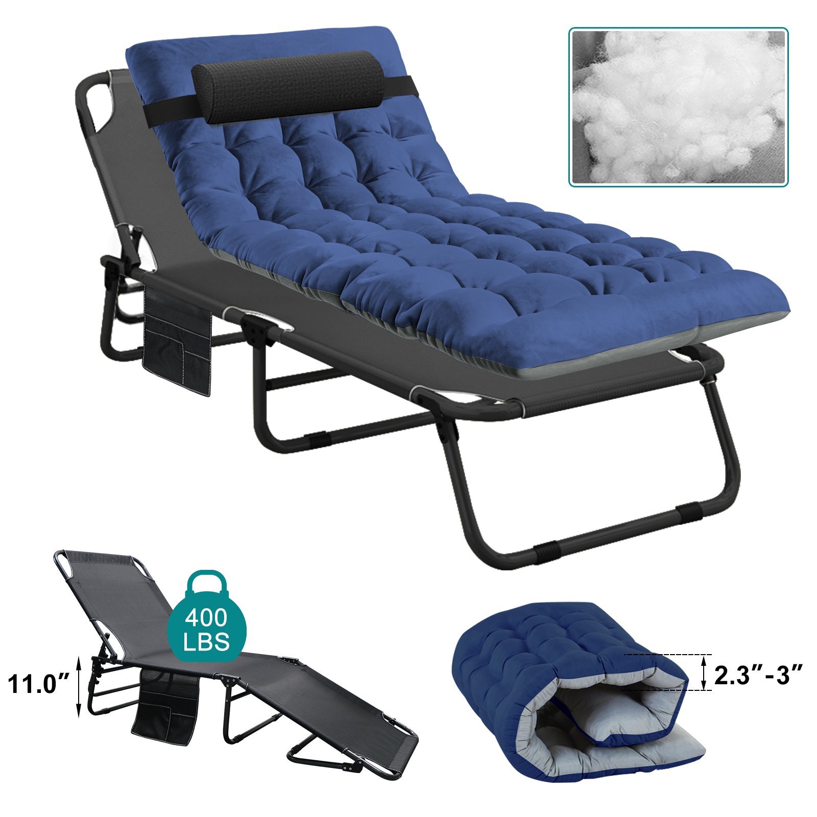 Adults Portable 4-Position Folding Camping Cot Bed Adjustable Reclining Chaise gallery