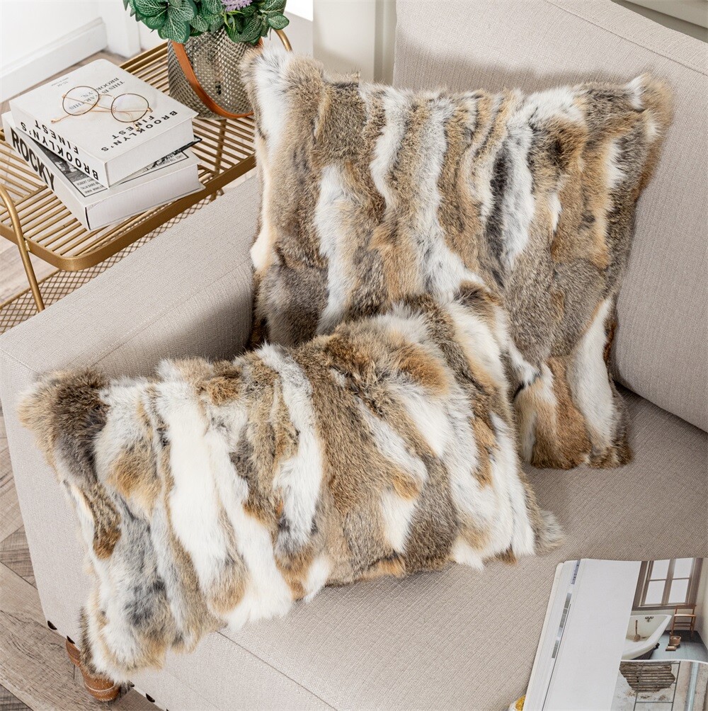 100% Genuine Farm Rabbit Fur Pillowcase Real Fur Cushion Cover Living Room Decor gallery