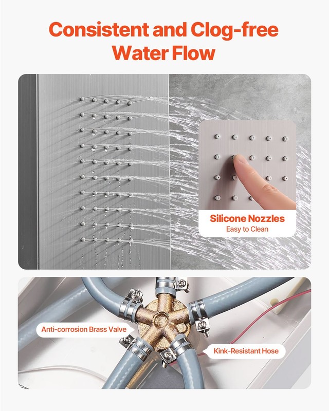 VEVOR Shower Panel Tower System Stainless Steel Column Rainfall Waterfall Head gallery