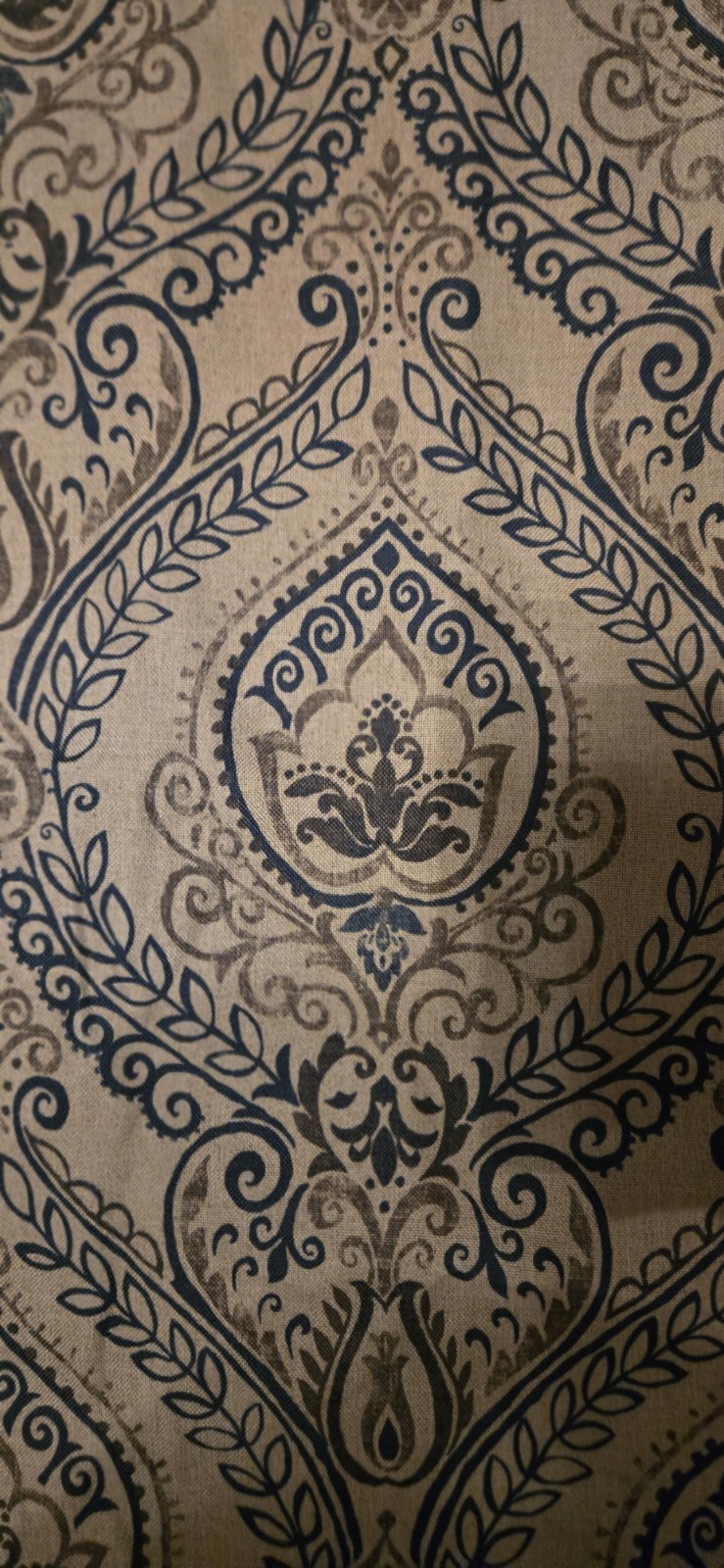 Beige/Blue Damask Grommet Curtain Panel 52x56 Fabric Light Filtering gallery