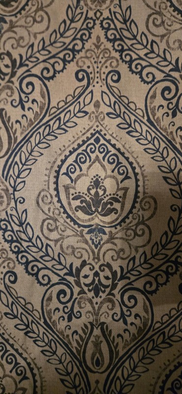 Beige/Blue Damask Grommet Curtain Panel 52x56 Fabric Light Filtering gallery