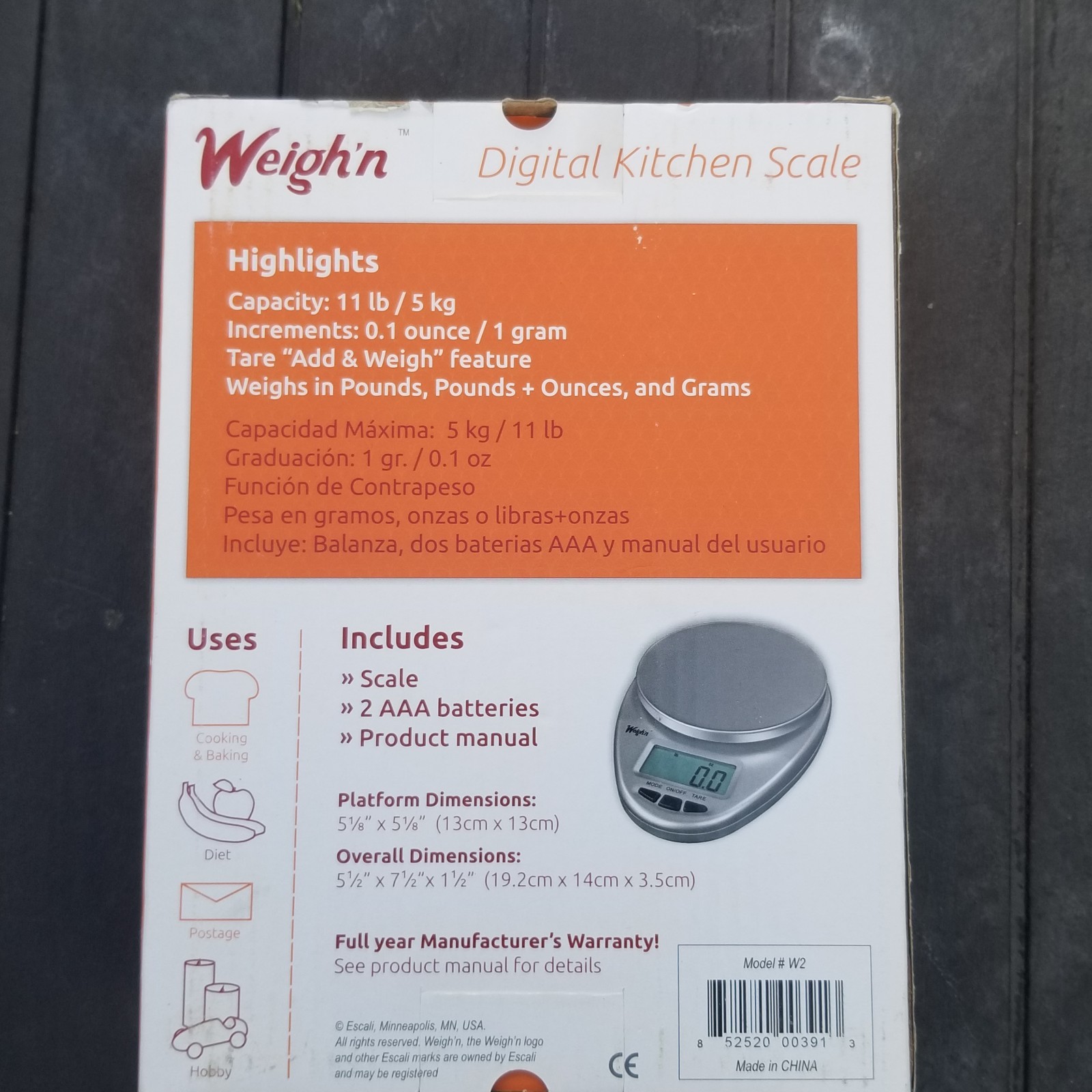 Weigh'n Digital Kitchen Scale NIB Battery Capacity 11Lbs/5Kg Pounds Ounces Grams gallery
