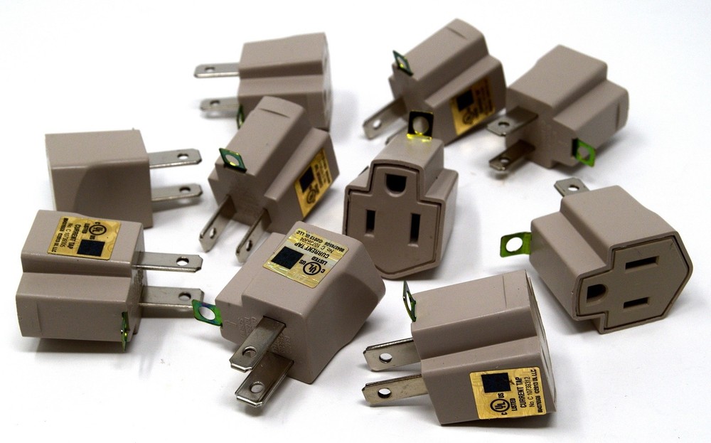 AC Polarized Grounding AC Power Plug Adapter UL Rated Gray 10 Pack 3 to 2 prong