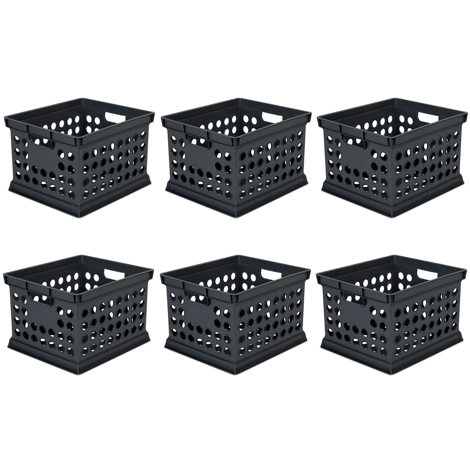 Sterilite Stackable Plastic Storage Open Crate Bin Organizer Box, Black (6 Pack) gallery