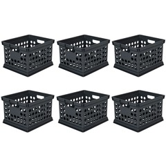 Sterilite Stackable Plastic Storage Open Crate Bin Organizer Box, Black (6 Pack)