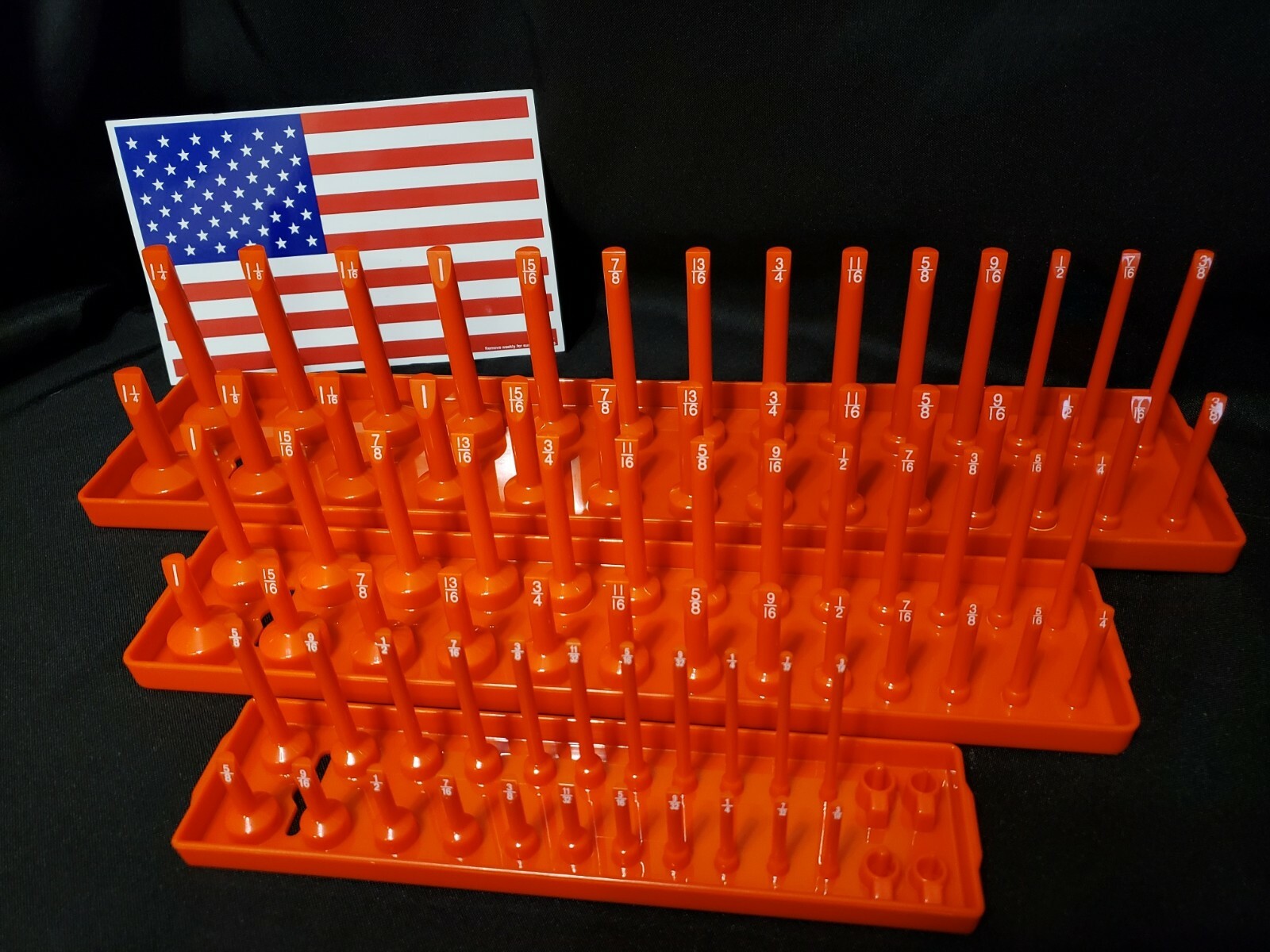 Hansen 6 Pc Socket Organizers Tool Rack Holders 1/4" 3/8" 1/2" Orange&Grey - USA gallery