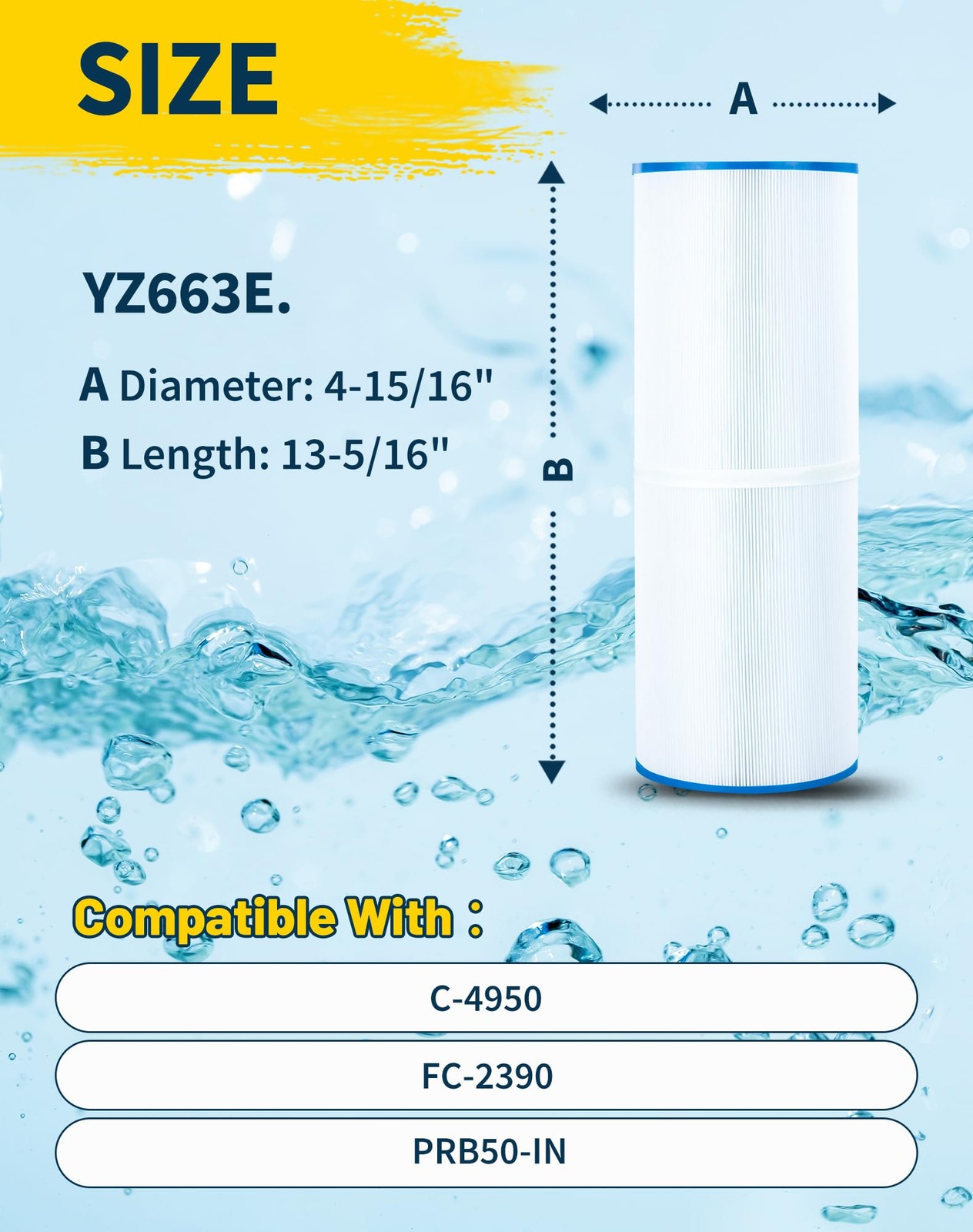 50SqFt Spa Filter Cartridge Replacement Pool Hot Tub Water Cleaner 13.3In gallery