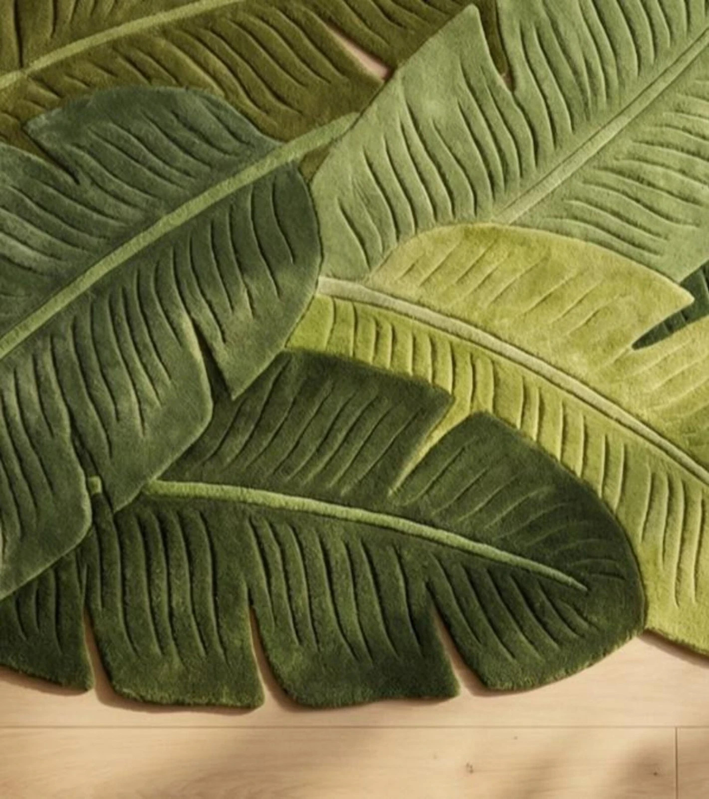 Hand Tufted Green Leaf Shape Wool Rug | Tropical Botanical Modern Area Carpet gallery