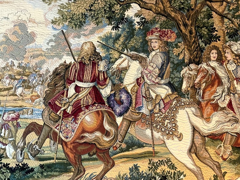 Large Vintage Needlework Wall Hanging Tapestry 52in × 77in. ‘Battle Of Bruges’ gallery