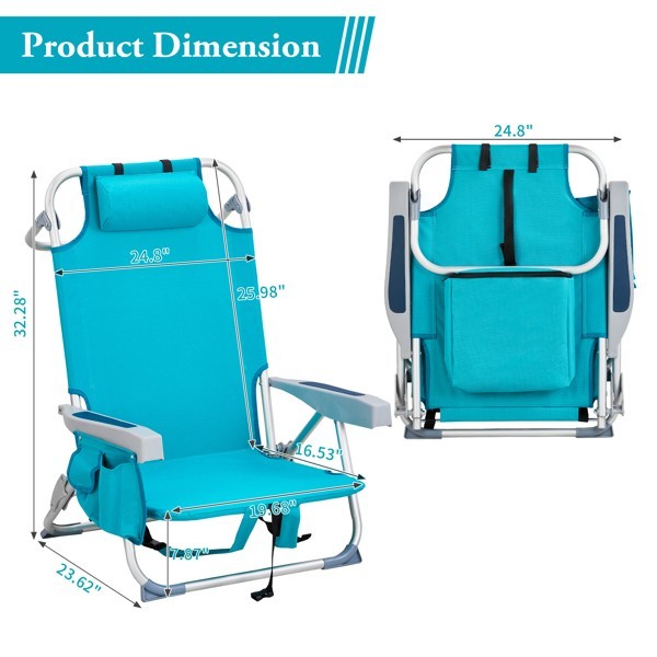 Folding Beach Chair Adjustable Aluminum Reclining Lounge Chair w/ Towel Bar gallery