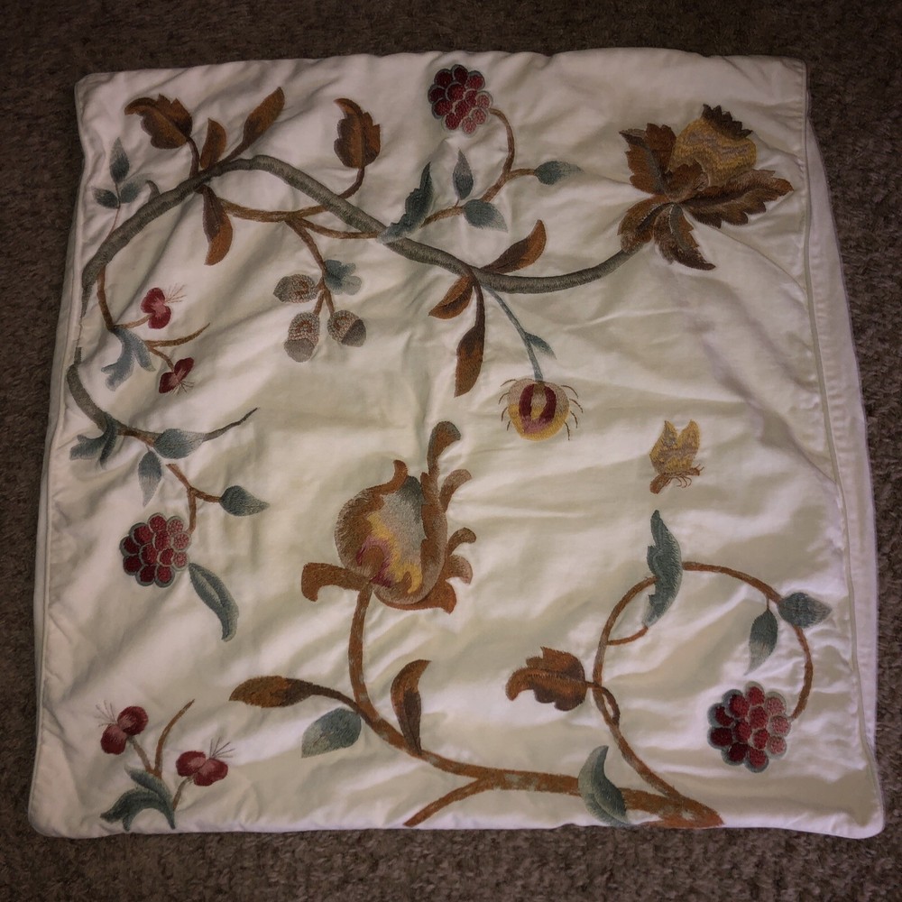 Pottery Barn Pillow Case Decorative Fall Winter Spring Embroidered Flower Square