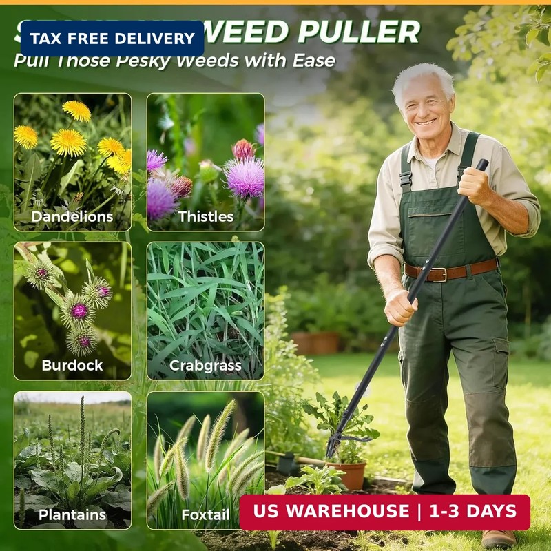 Stand Up Weed Puller Tool, 46" Adjustable All-Metal Long Handle Weeder with 4-Cl gallery