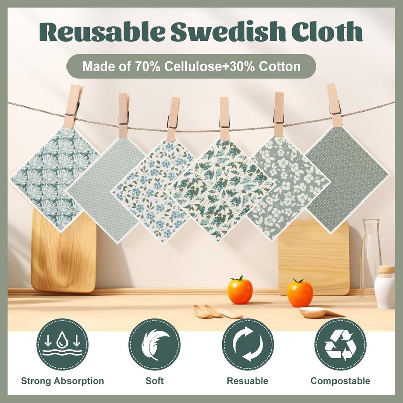 6 Pack Swedish Dishcloths for Kitchen, Super Absorbent Washable Swedish Dish Tow gallery