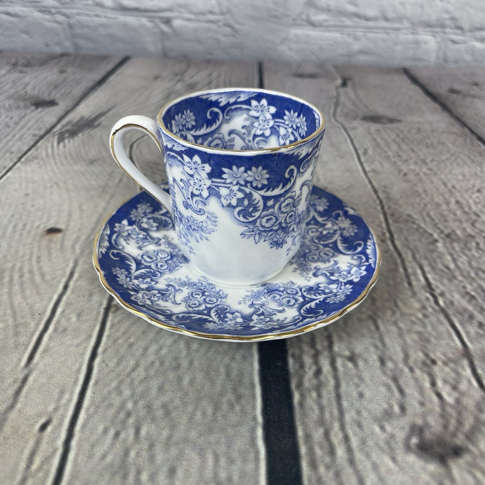 Royal Tuscan England Fine Bone China Teacup Saucer Blue White Floral Gold gallery