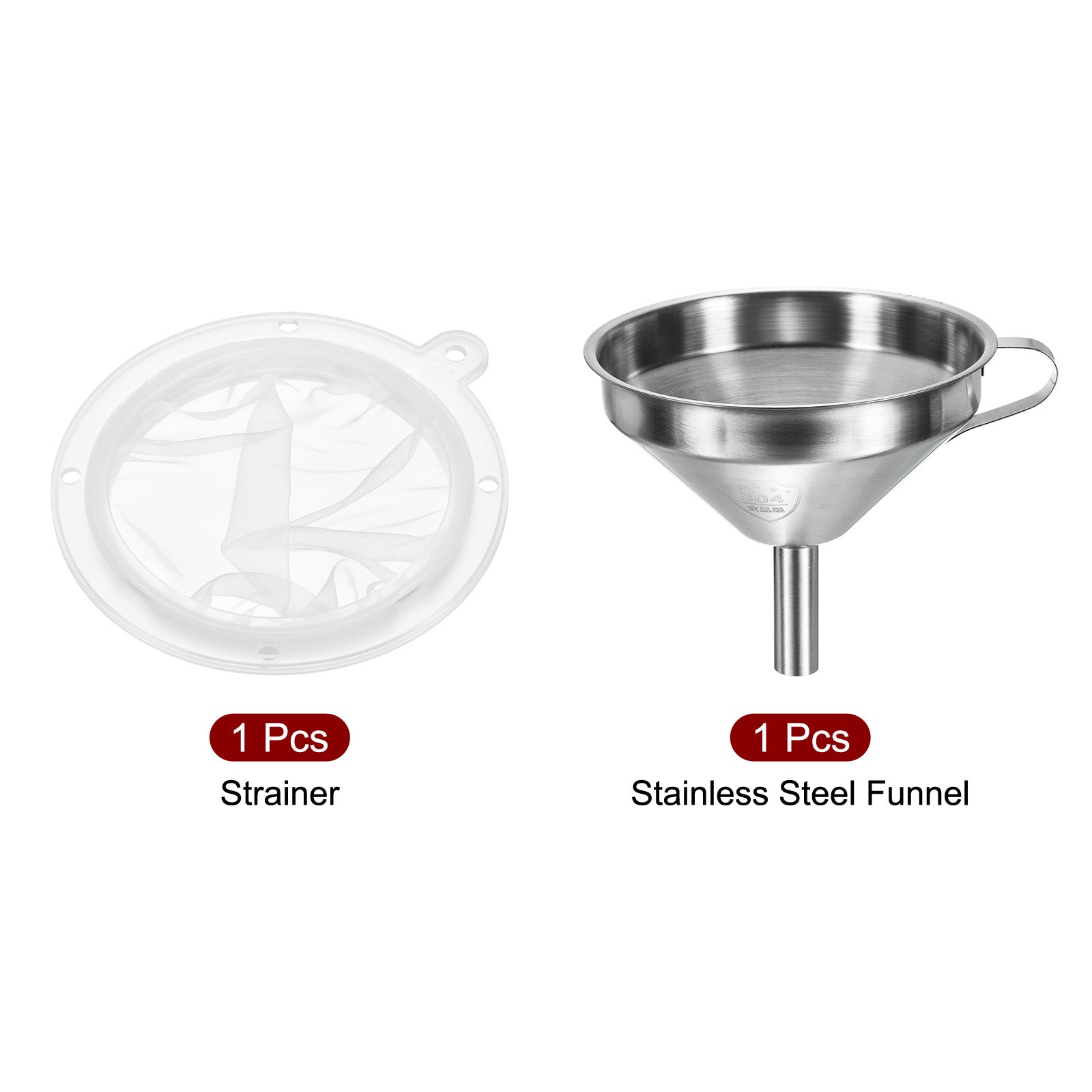 5.1" Dia Stainless Steel Kitchen Funnel with 400 Mesh Strainer White Silver Tone gallery
