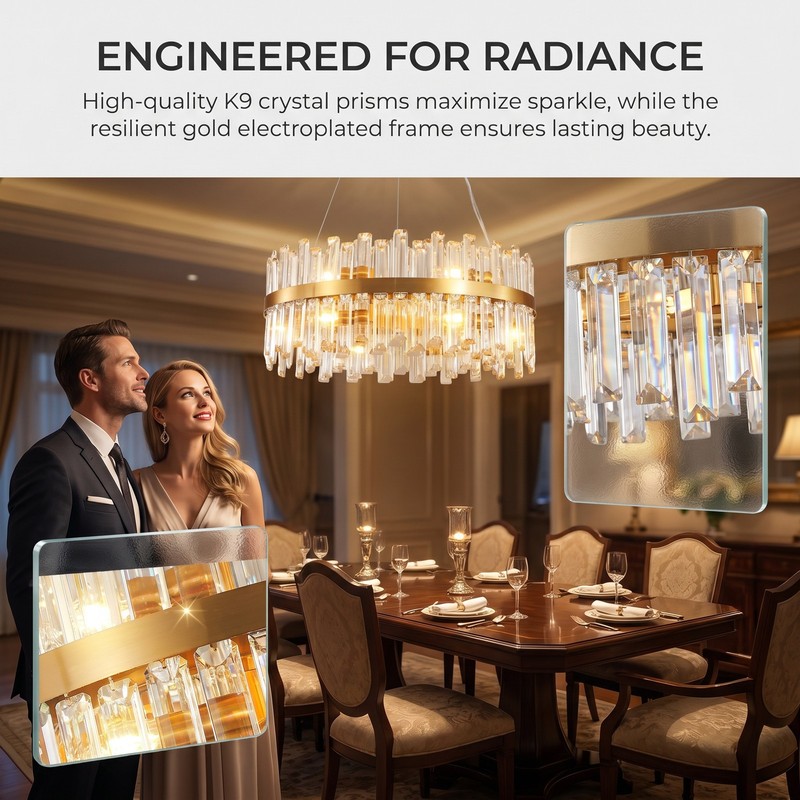 24'' Crystal Chandelier 12 Light Modern LED Gold Pendant Ceiling Kitchen Fixture gallery