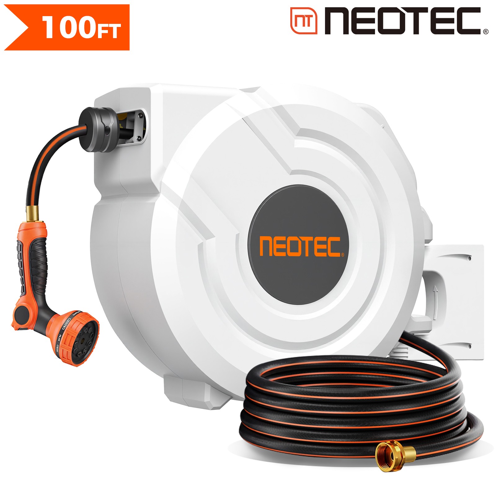 NEOTEC Retractable Garden Hose Reel Wall Mount 5/8-IN 100-FT Water Hose White gallery