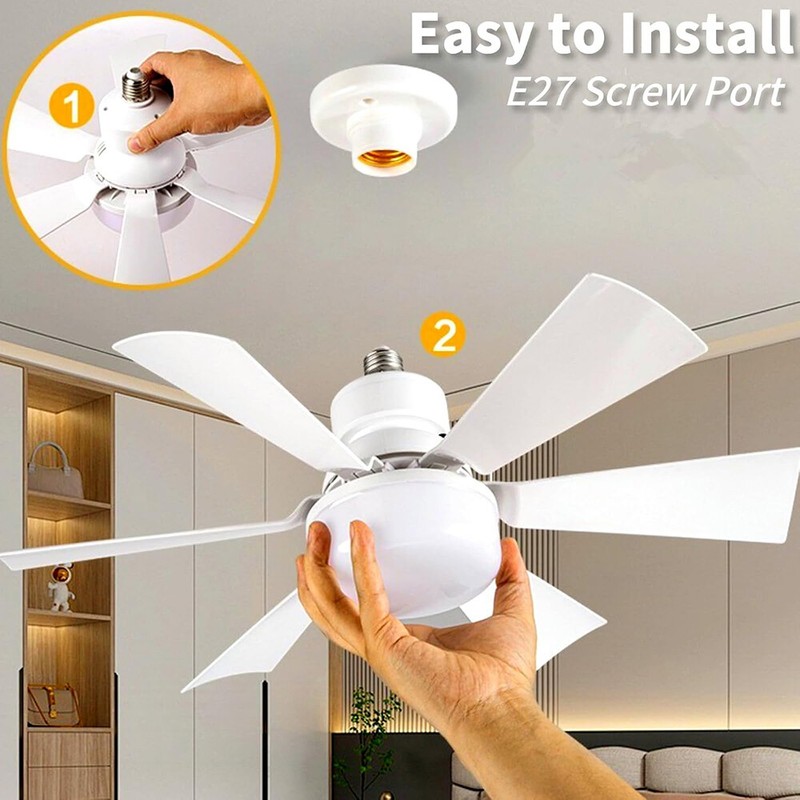 2-in-1 E27 Socket Fan Light with Remote Screw in Ceiling Fans LED Light Bulb Fan gallery