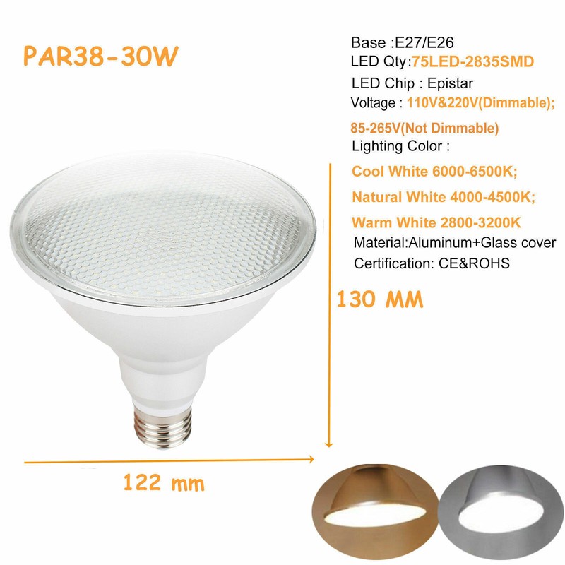 Hot 5PCS Dimmable LED PAR38 Lamps E27 30W 110V 220V 85V-265V Lights High-Quality gallery