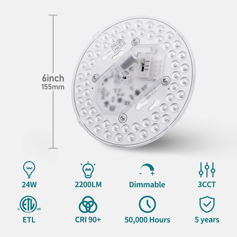 2 Pack LED Light Engine Retrofit Kit, 6inch 24W 2200Lm, 3CCT 3000K/4000K/5000... gallery