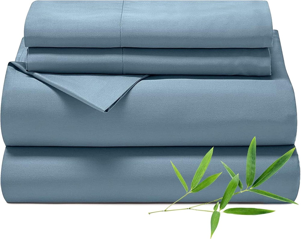 King Sheets Set Navy - 100% Rayon Made from Bamboo, 4 Pieces Cooling...