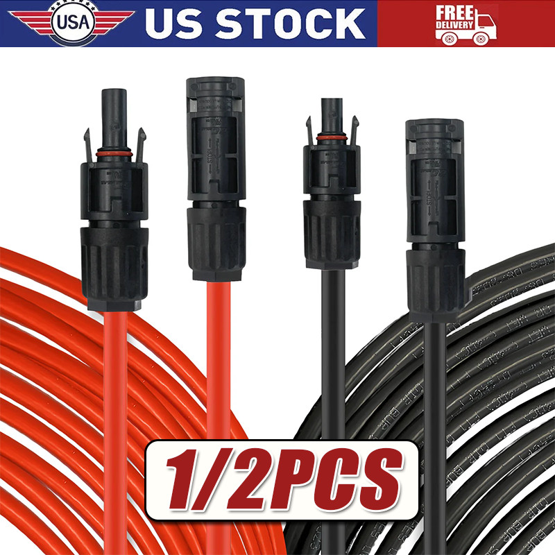 1 Pair Black+Red Solar Panel Extension Cable Wire Solar Connectors 10 AWG Gauge