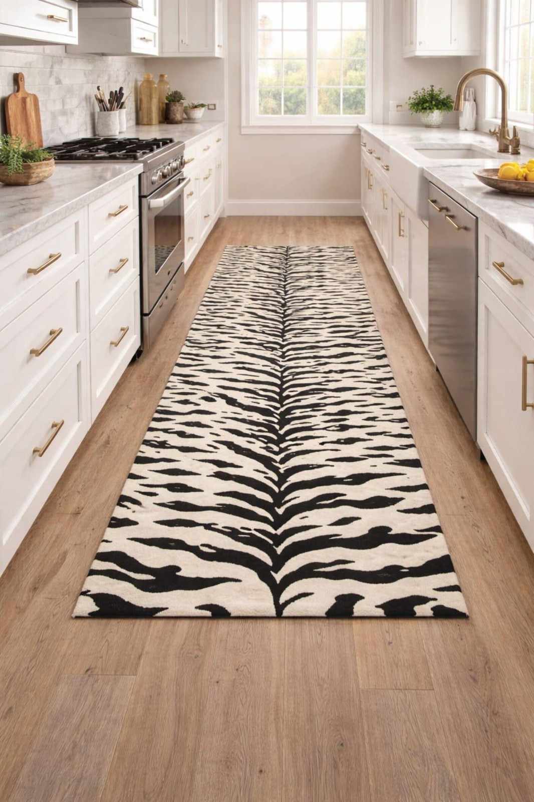 Modern Soft Abstract Hand Tufted Wool Zebra Rug, Black and Beige Animal Print gallery