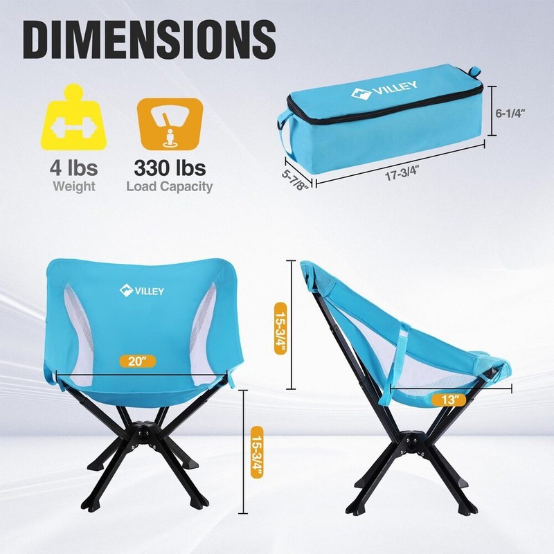 VILLEY Portable Folding Chairs 2 Pack Lightweight Camping Chair Supports 330 LBS gallery